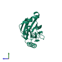 PDB entry 5h0q coloured by chain, side view.