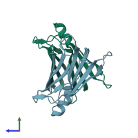 PDB entry 5h0x coloured by chain, side view.