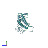 PDB entry 5h1v coloured by chain, side view.