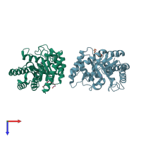 PDB entry 5h1w coloured by chain, top view.