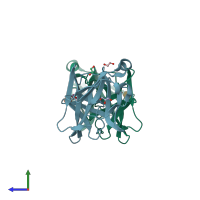 PDB entry 5h23 coloured by chain, side view.