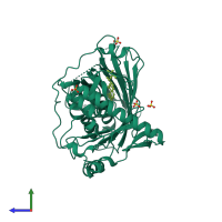 PDB entry 5h2d coloured by chain, side view.