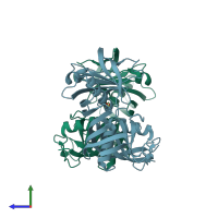 PDB entry 5h2g coloured by chain, side view.