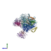 PDB entry 5h37 coloured by chain, side view.