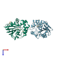 PDB entry 5h3b coloured by chain, top view.