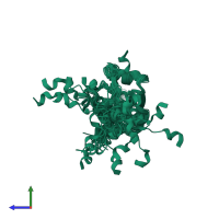 PDB entry 5h3m coloured by chain, ensemble of 20 models, side view.
