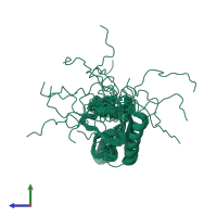 PDB entry 5h3n coloured by chain, ensemble of 20 models, side view.