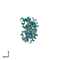 PDB entry 5h4g coloured by chain, side view.