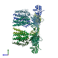 PDB entry 5h5v coloured by chain, side view.