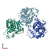 PDB entry 5h6g coloured by chain, front view.