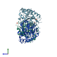 PDB entry 5h6g coloured by chain, side view.