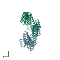 PDB entry 5h7c coloured by chain, side view.