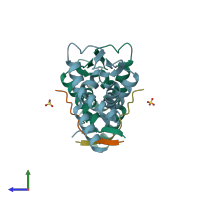 PDB entry 5h7g coloured by chain, side view.