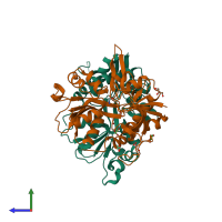 PDB entry 5h8f coloured by chain, side view.