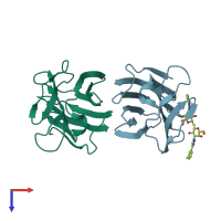 PDB entry 5h9q coloured by chain, top view.
