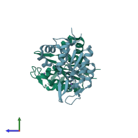 PDB entry 5h9w coloured by chain, side view.