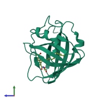 PDB entry 5ha0 coloured by chain, side view.