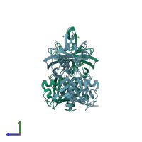 PDB entry 5ha4 coloured by chain, side view.