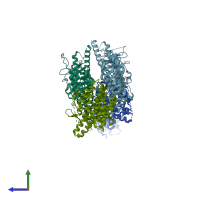 PDB entry 5has coloured by chain, side view.