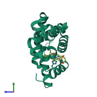 PDB entry 5hav coloured by chain, side view.