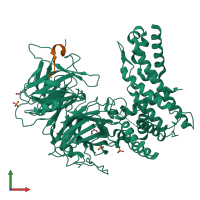 PDB entry 5hax coloured by chain, front view.