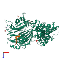PDB entry 5hax coloured by chain, top view.
