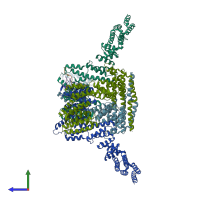 PDB entry 5hb0 coloured by chain, side view.