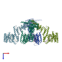 PDB entry 5hb0 coloured by chain, top view.