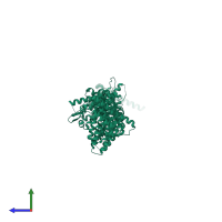 PDB entry 5hb1 coloured by chain, side view.