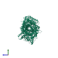 PDB entry 5hb4 coloured by chain, side view.
