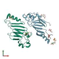 PDB entry 5hb5 coloured by chain, front view.