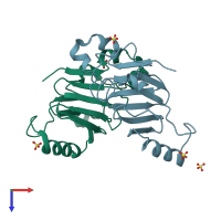 PDB entry 5hb6 coloured by chain, top view.