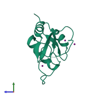 PDB entry 5hb7 coloured by chain, side view.
