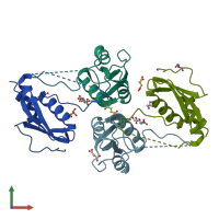 PDB entry 5hb8 coloured by chain, front view.