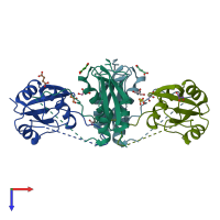 PDB entry 5hb8 coloured by chain, top view.