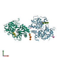 PDB entry 5hbc coloured by chain, front view.