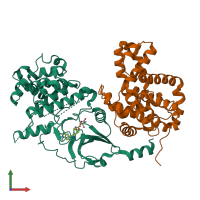 PDB entry 5hbe coloured by chain, front view.
