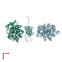 PDB entry 5hbf coloured by chain, top view.