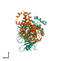 PDB entry 5hbh coloured by chain, side view.