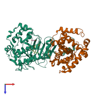 PDB entry 5hbh coloured by chain, top view.