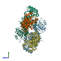 PDB entry 5hbr coloured by chain, side view.