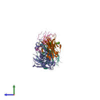 PDB entry 5hbt coloured by chain, side view.