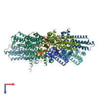 PDB entry 5hbu coloured by chain, top view.