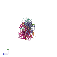 PDB entry 5hbv coloured by chain, side view.