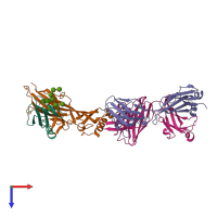 PDB entry 5hbv coloured by chain, top view.