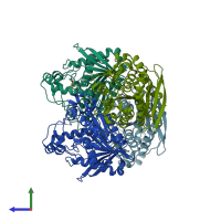 PDB entry 5hc4 coloured by chain, side view.