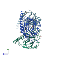 PDB entry 5hca coloured by chain, side view.