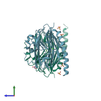 PDB entry 5hcb coloured by chain, side view.