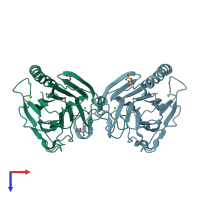 PDB entry 5hcb coloured by chain, top view.