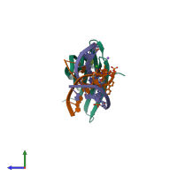 PDB entry 5hch coloured by chain, side view.